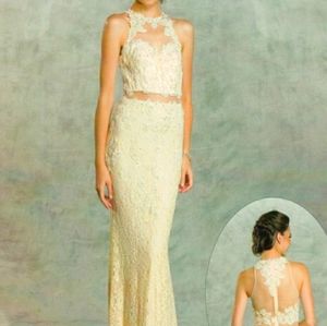 Aspeed USA Vintage Cream Lace Formal Dress Size L Hand Beaded